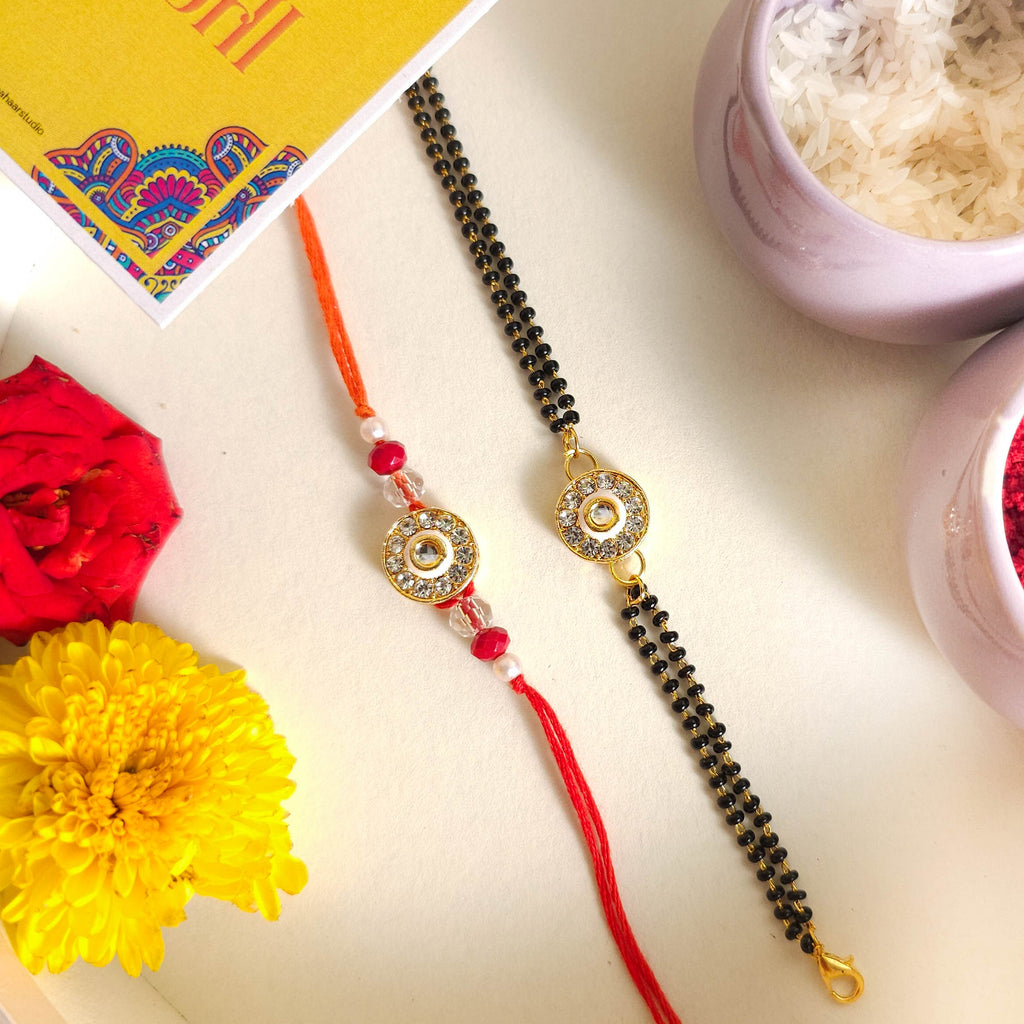 White Pearl Kundan - Bhaiya Bhabhi Rakhi