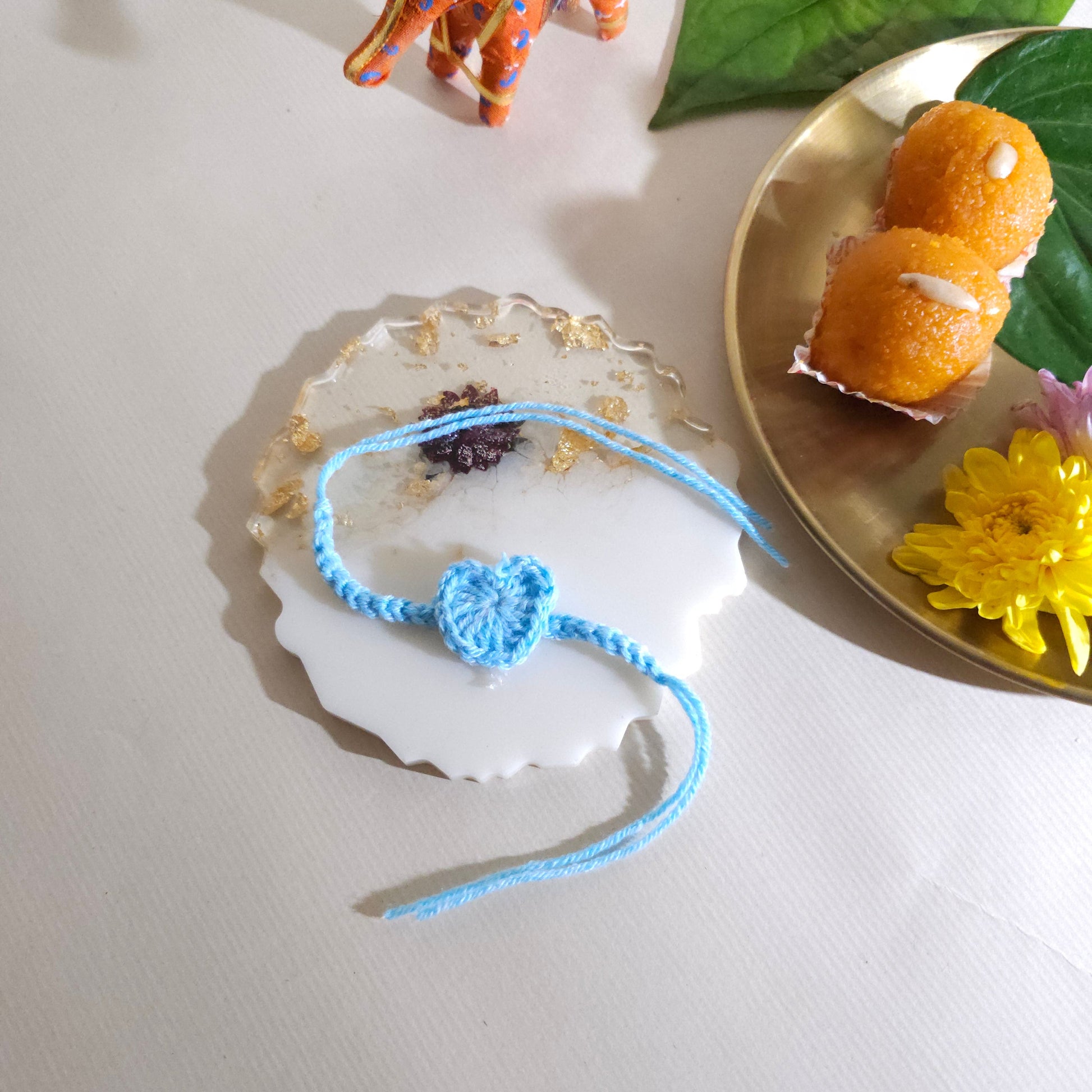 Baby Blue Heart Crochet Baby Rakhi